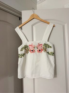 Show Me Your MuMu White Crop Top with Pink Floral Embroidery